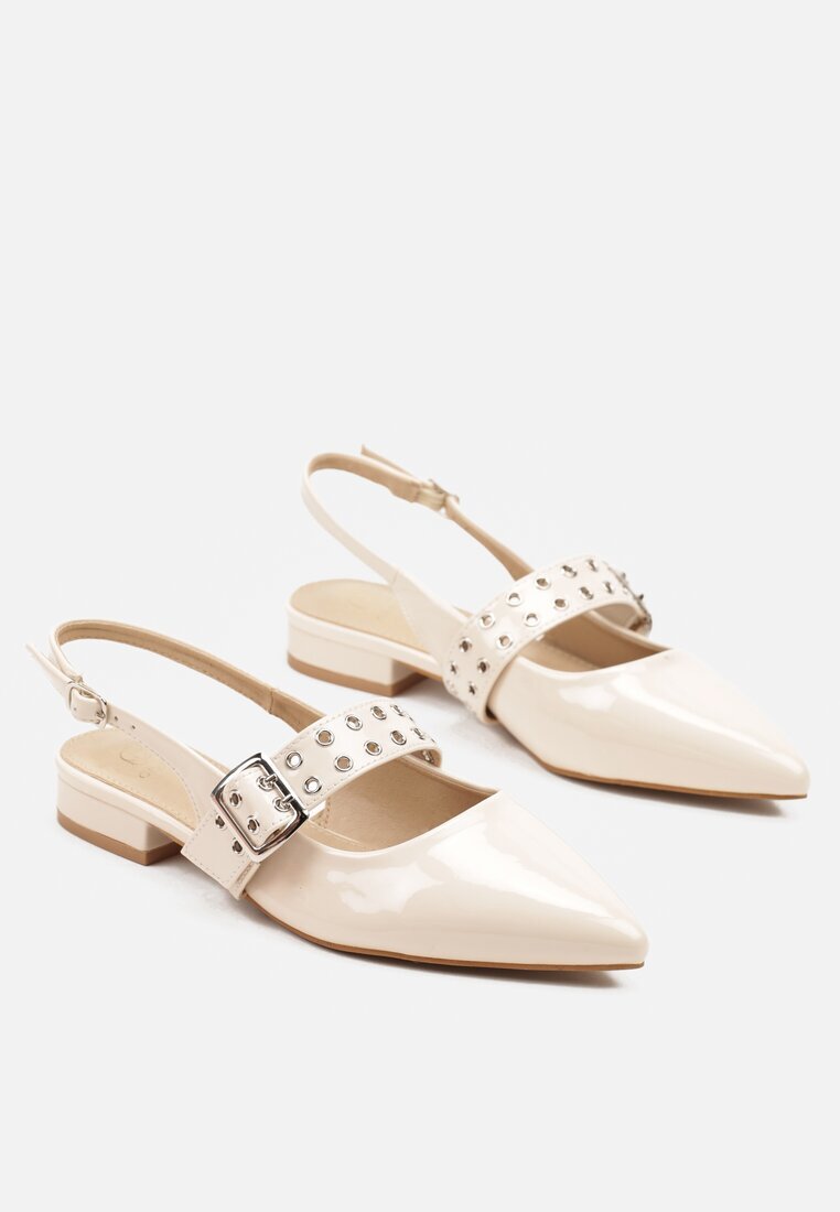 givana Sandale bej Slingback cu vârf ascuțit și baretă cu cataramă Pollime