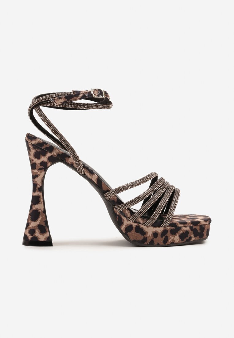 givana Sandale Leopard cu toc conic și barete cu zirconii Atalitia