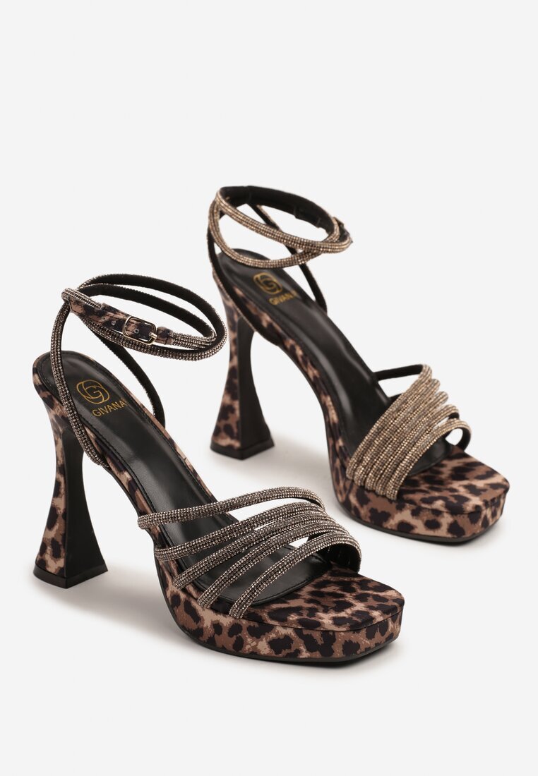 givana Sandale Leopard cu toc conic și barete cu zirconii Atalitia