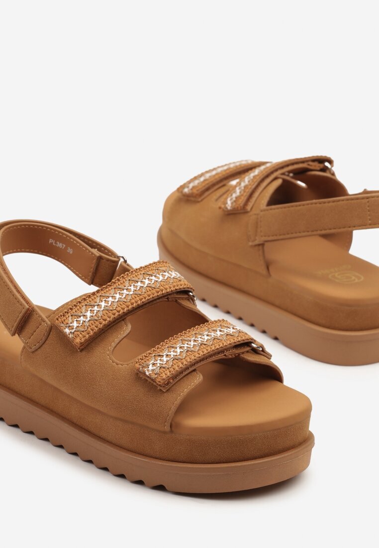 givana Sandale Maro pe Platformă Joasă cu Închidere cu Velcro Decorate cu Broderie Soreze