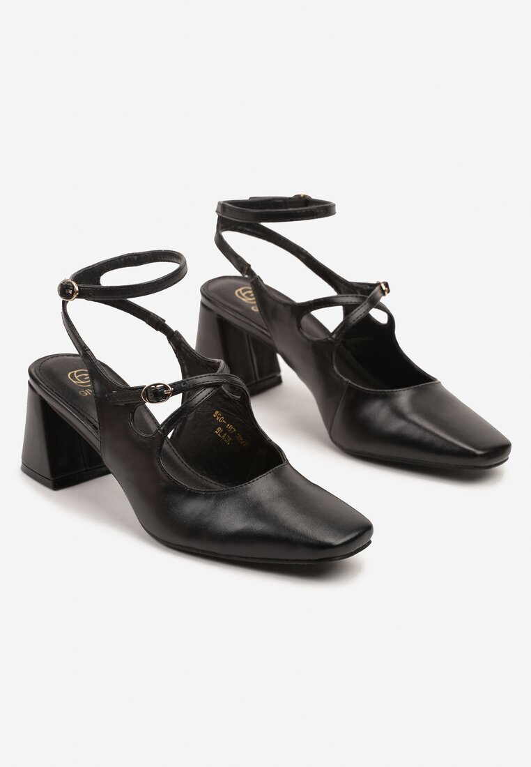 givana Sandale Negre cu Toc Stil Retro Mary Jane cu Barete Decorative Zenozi