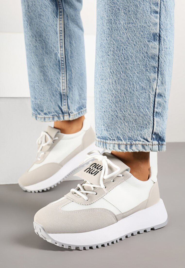 givana Sneakers Alb-Bej pe platformă cu model geometric Aluina