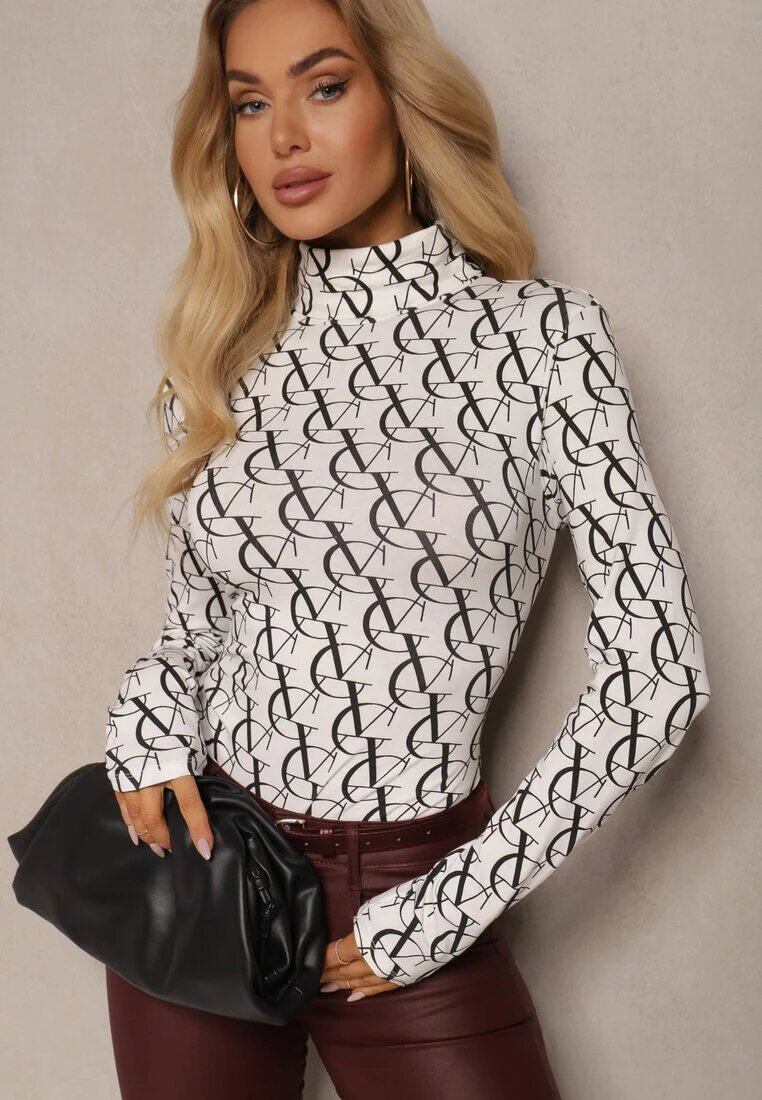 glo-story Bluză Albă Guler înalt din Bumbac cu Model cu Litere Noralira