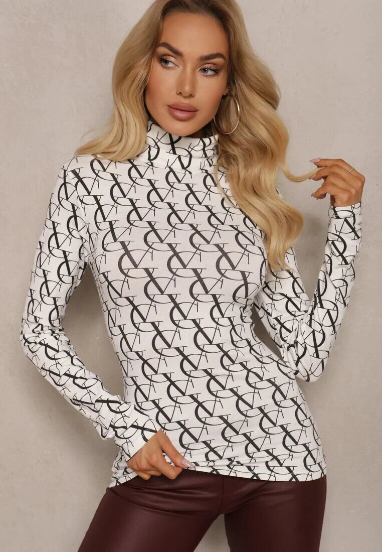 glo-story Bluză Albă Guler înalt din Bumbac cu Model cu Litere Noralira