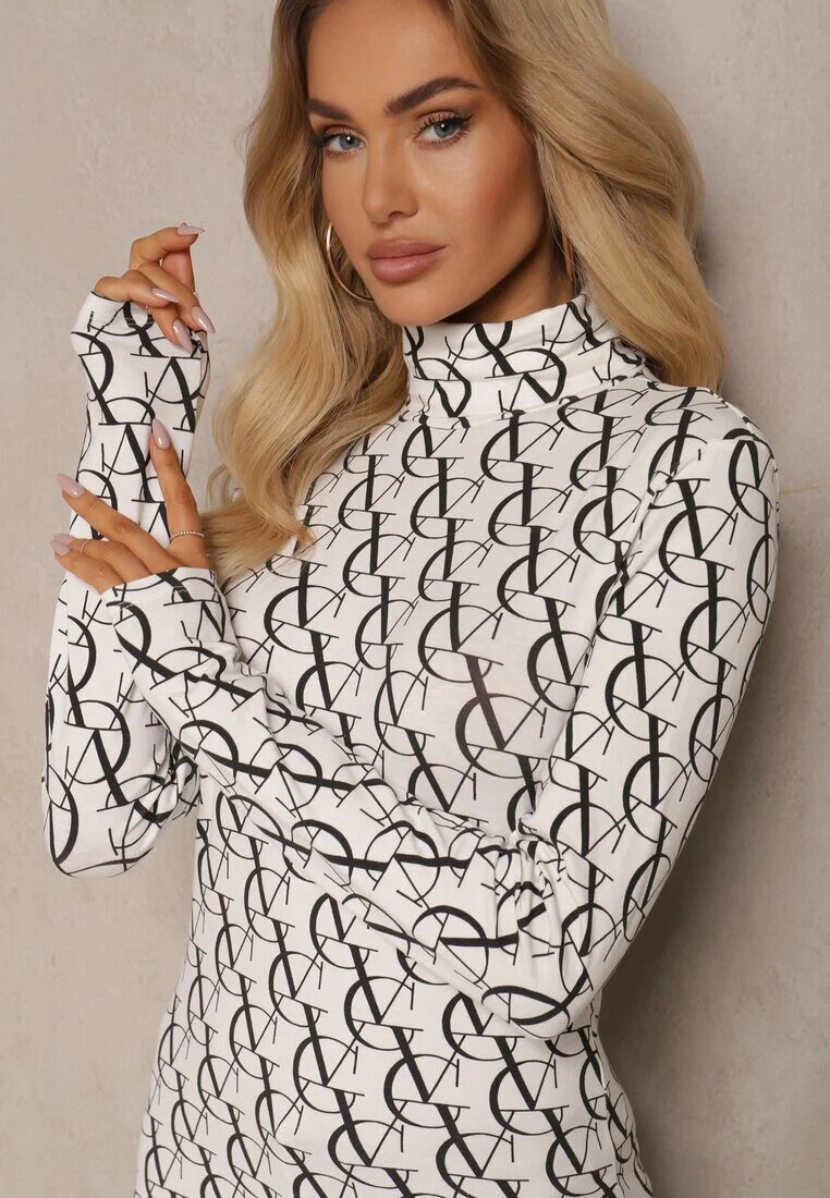 glo-story Bluză Albă Guler înalt din Bumbac cu Model cu Litere Noralira