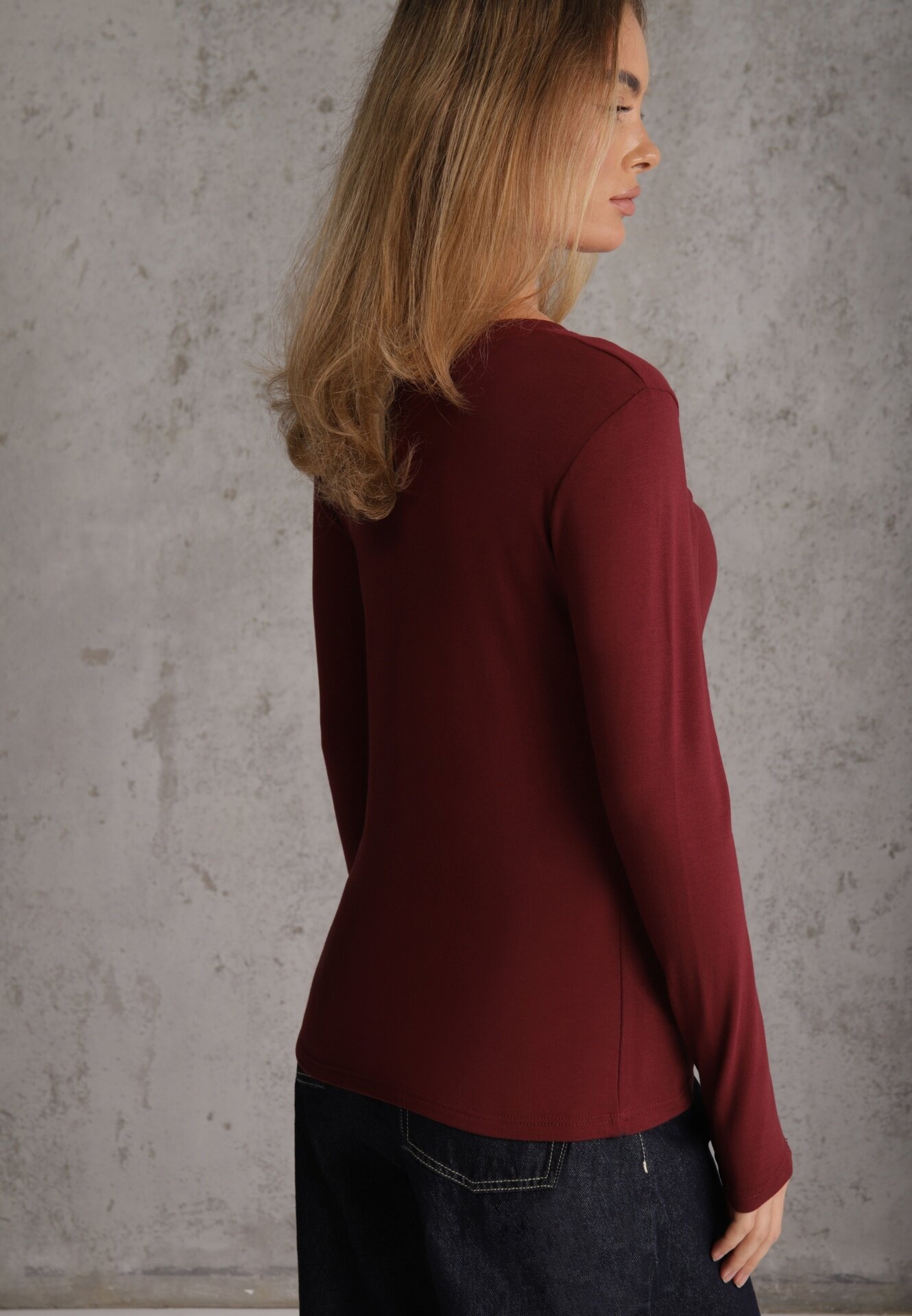 glo-story Bluză Basic cu fason tip longsleeve cu căptușeală ușoară Kuarta Bordo