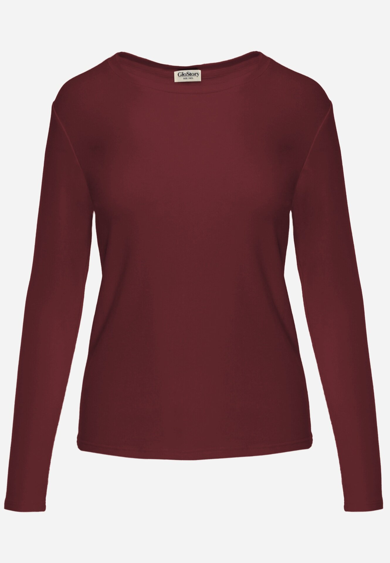 glo-story Bluză Basic cu fason tip longsleeve cu căptușeală ușoară Kuarta Bordo