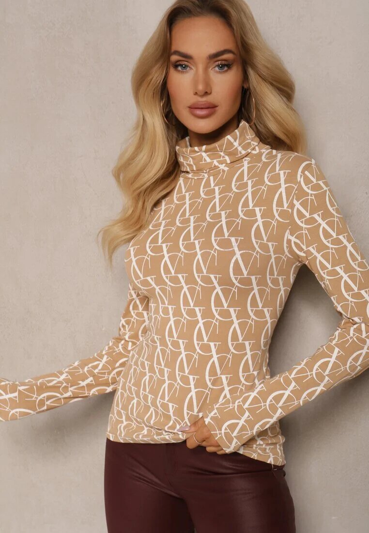 glo-story Bluză Bej Golf din Bumbac cu Model cu Litere Noralira