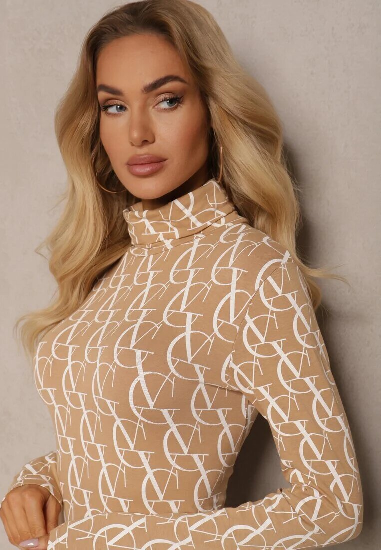 glo-story Bluză Bej Golf din Bumbac cu Model cu Litere Noralira