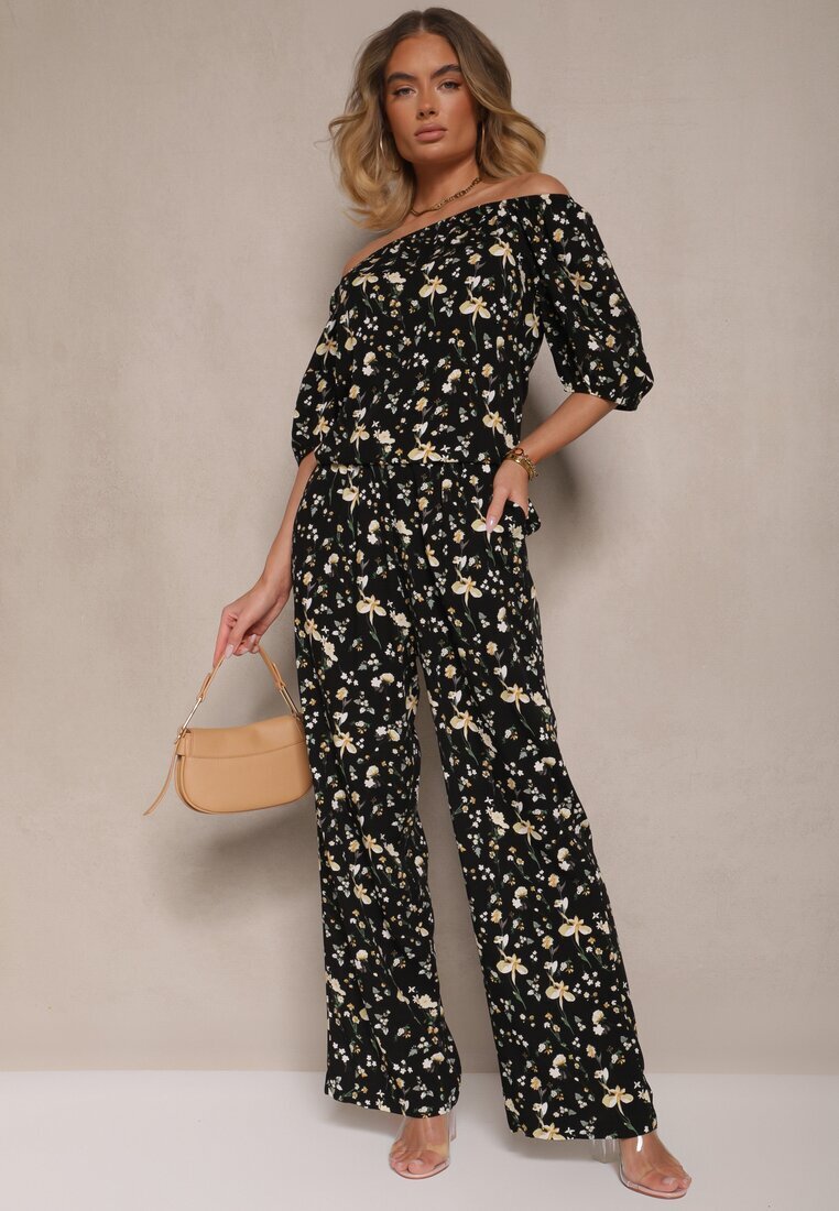 glo-story Bluză Neagră cu Motiv Floral Clesiane