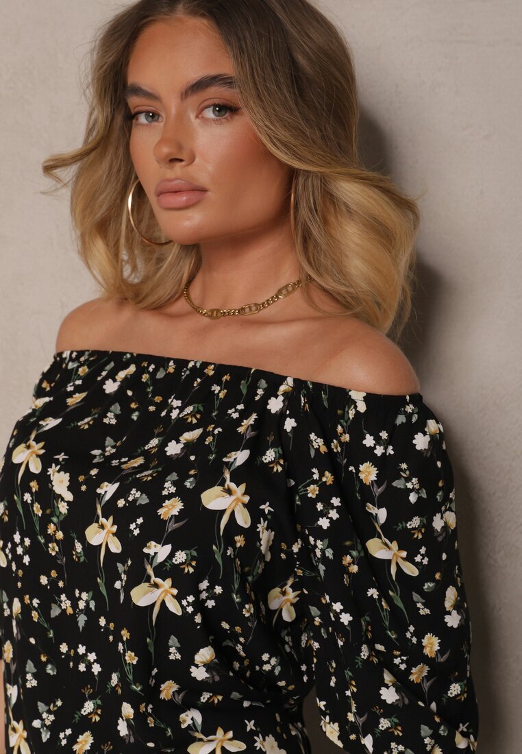 glo-story Bluză Neagră cu Motiv Floral Clesiane