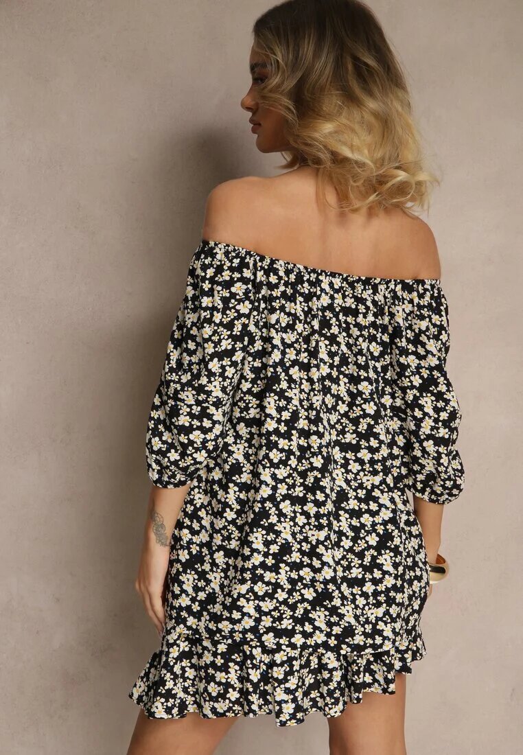 glo-story Bluză Neagră Spaniolă cu Model Floral Julivian
