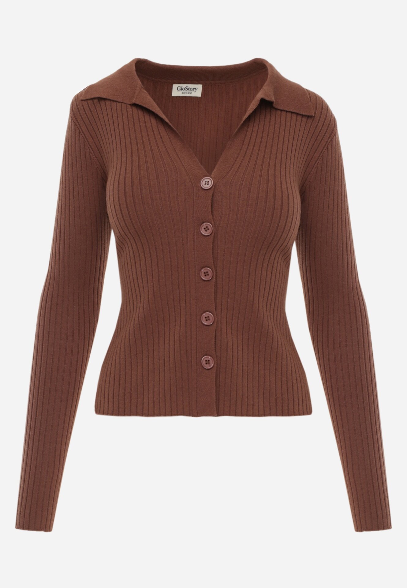 glo-story Bluză slim fit cu nasturi din tricot rib cu guler și decolteu în V Awente Maro