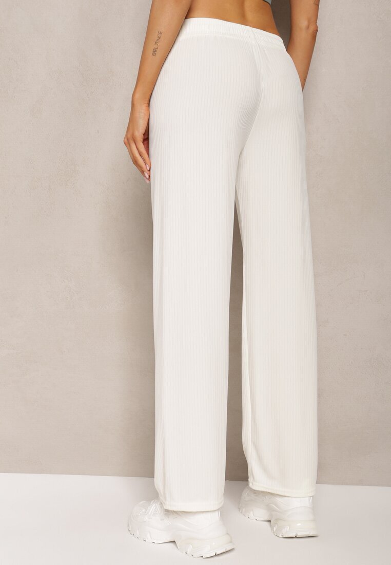 glo-story Pantaloni Albi Largi din Material cu Nervuri Delicate Kasaida