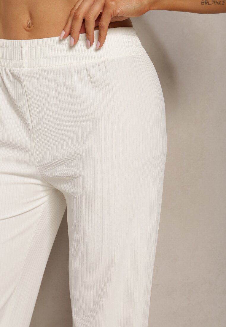 glo-story Pantaloni Albi Largi din Material cu Nervuri Delicate Kasaida