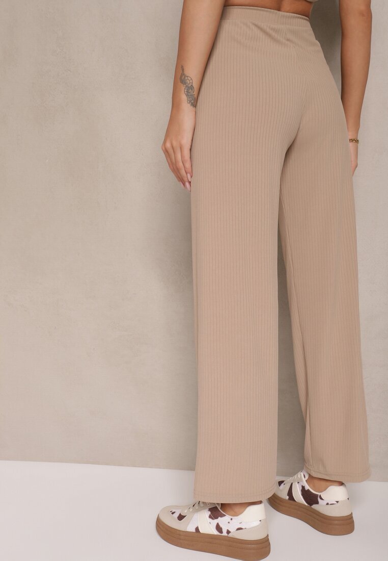 glo-story Pantaloni Bej închis Largi din Material cu striatii fine Kasaida