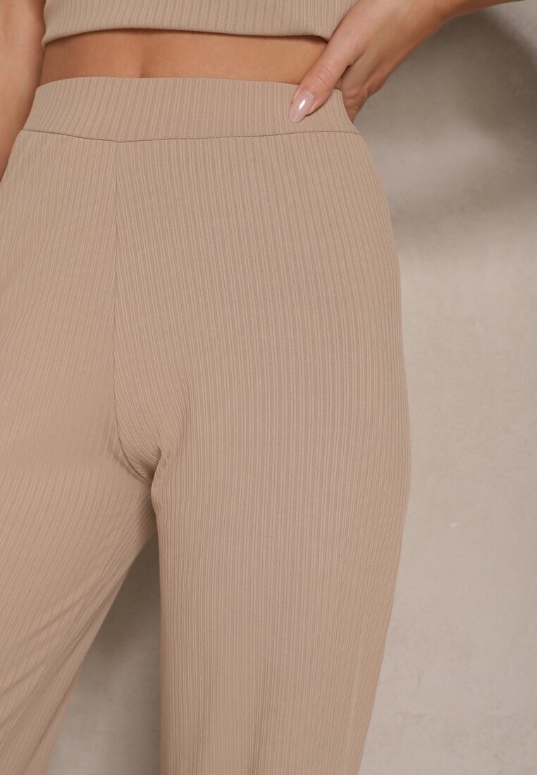 glo-story Pantaloni Bej închis Largi din Material cu striatii fine Kasaida