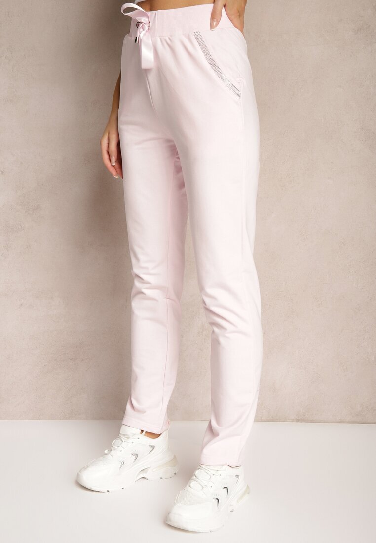 glo-story Pantaloni de Trening Roz talie înaltă cu elastic în talie cu zirconii Bravur