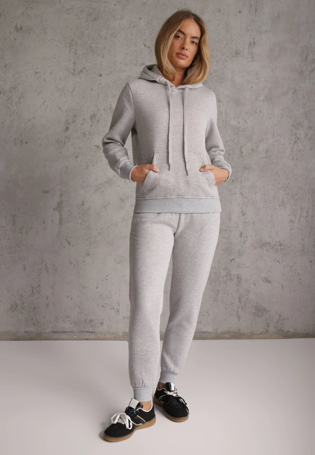 glo-story Pantaloni jogger casual de trening din bumbac cu căptușeală interioară Citria Gri deschis