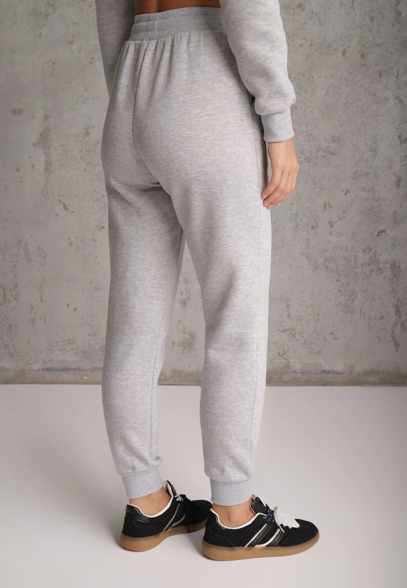 glo-story Pantaloni jogger casual de trening din bumbac cu căptușeală interioară Citria Gri deschis
