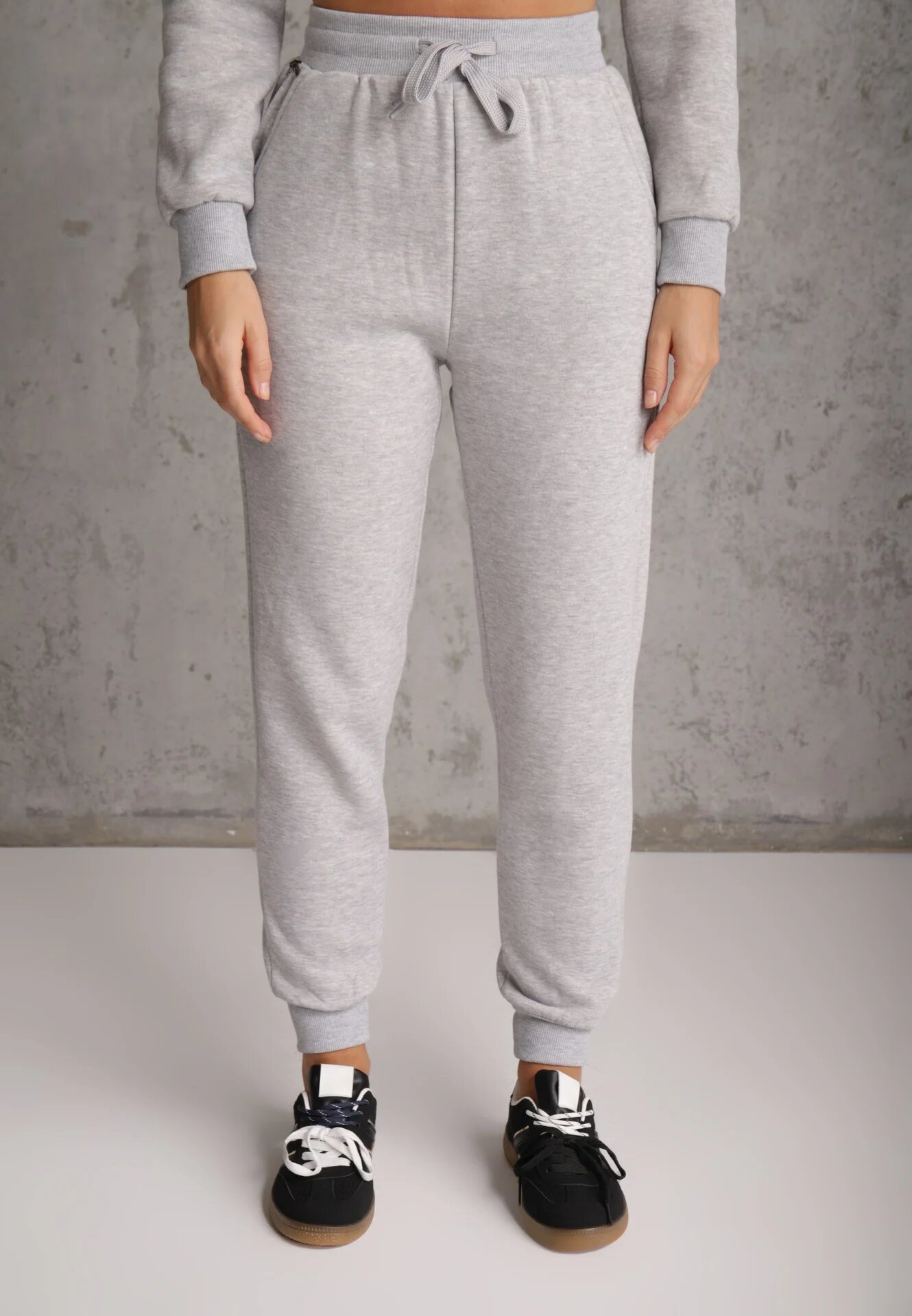 glo-story Pantaloni jogger casual de trening din bumbac cu căptușeală interioară Citria Gri deschis