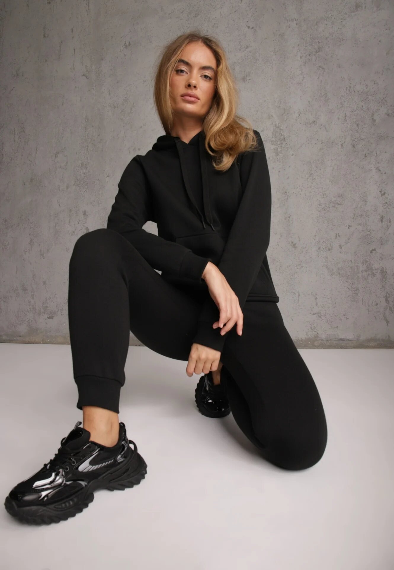 glo-story Pantaloni jogger casual de trening din bumbac cu căptușeală interioară Citria Negri