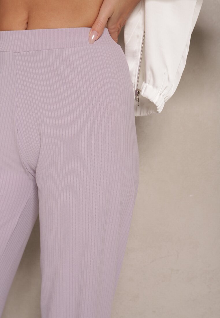 glo-story Pantaloni Largi Violet deschis din material fin reiat Kasaida