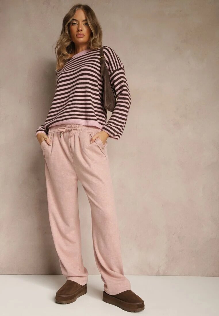 glo-story Pantaloni Roze High Waist cu Elastic și Șnururi în Talie Rallena