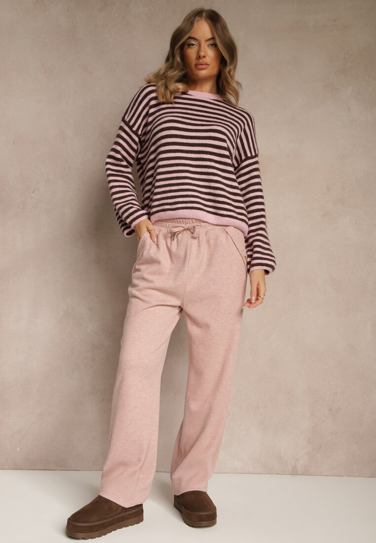 glo-story Pantaloni Roze High Waist cu Elastic și Șnururi în Talie Rallena