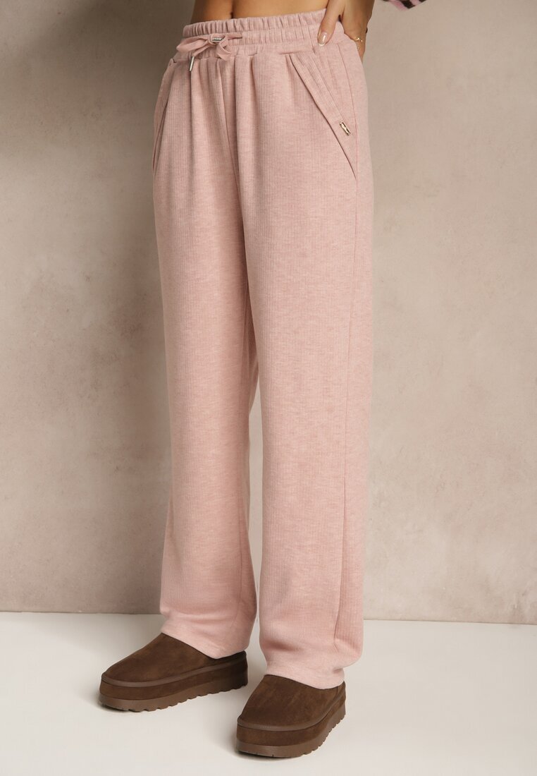 glo-story Pantaloni Roze High Waist cu Elastic și Șnururi în Talie Rallena