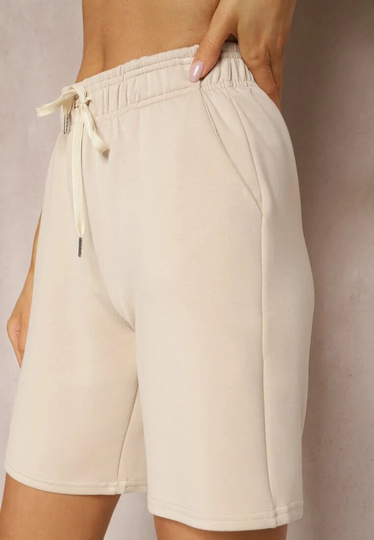 glo-story Pantaloni scurți Clasici Bej deschis până la genunchi cu elastic în talie Fermatia