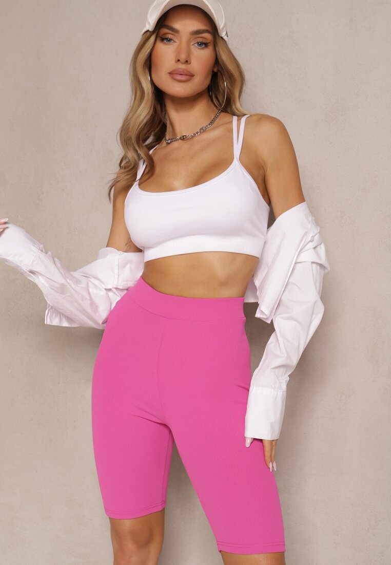 glo-story Pantaloni scurți de ciclism sport roz reiat cu talie înaltă Steiama