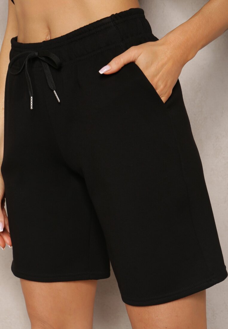 glo-story Pantaloni scurți Negri Clasici până la genunchi cu elastic în talie Fermatia