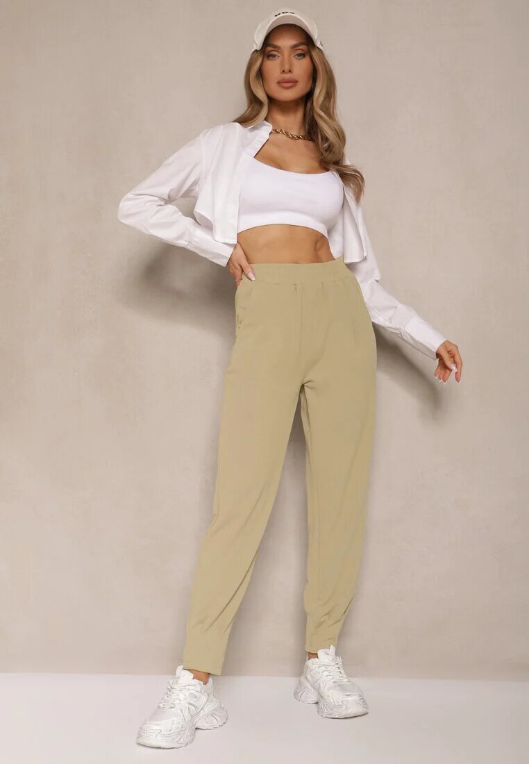 glo-story Pantaloni Verde deschis talie înaltă cu elastic în talie Teniela