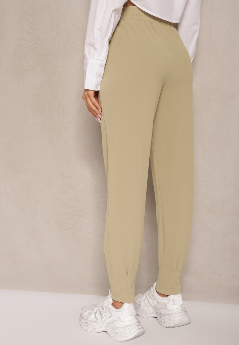 glo-story Pantaloni Verde deschis talie înaltă cu elastic în talie Teniela