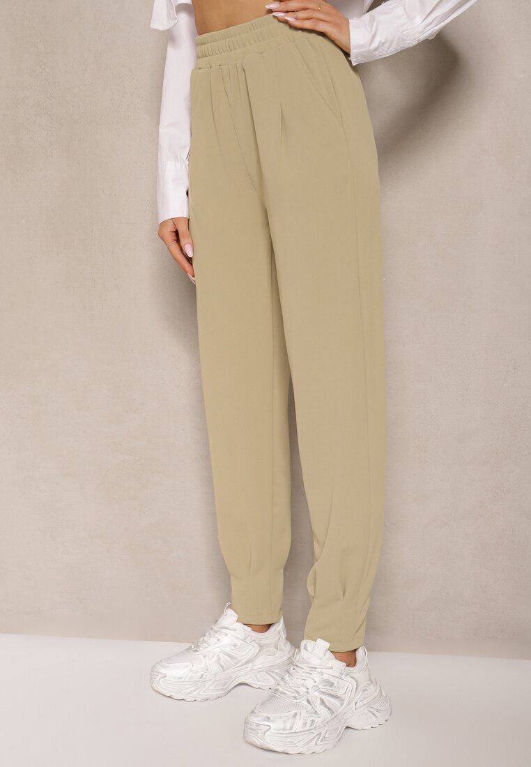 glo-story Pantaloni Verde deschis talie înaltă cu elastic în talie Teniela