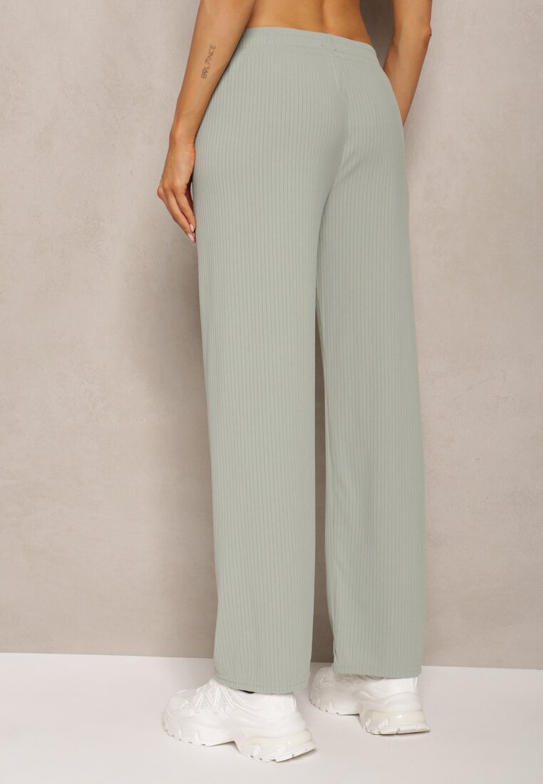 glo-story Pantaloni Verzi Largi din Material Fino Reiat Kasaida