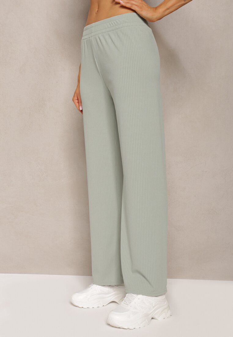 glo-story Pantaloni Verzi Largi din Material Fino Reiat Kasaida