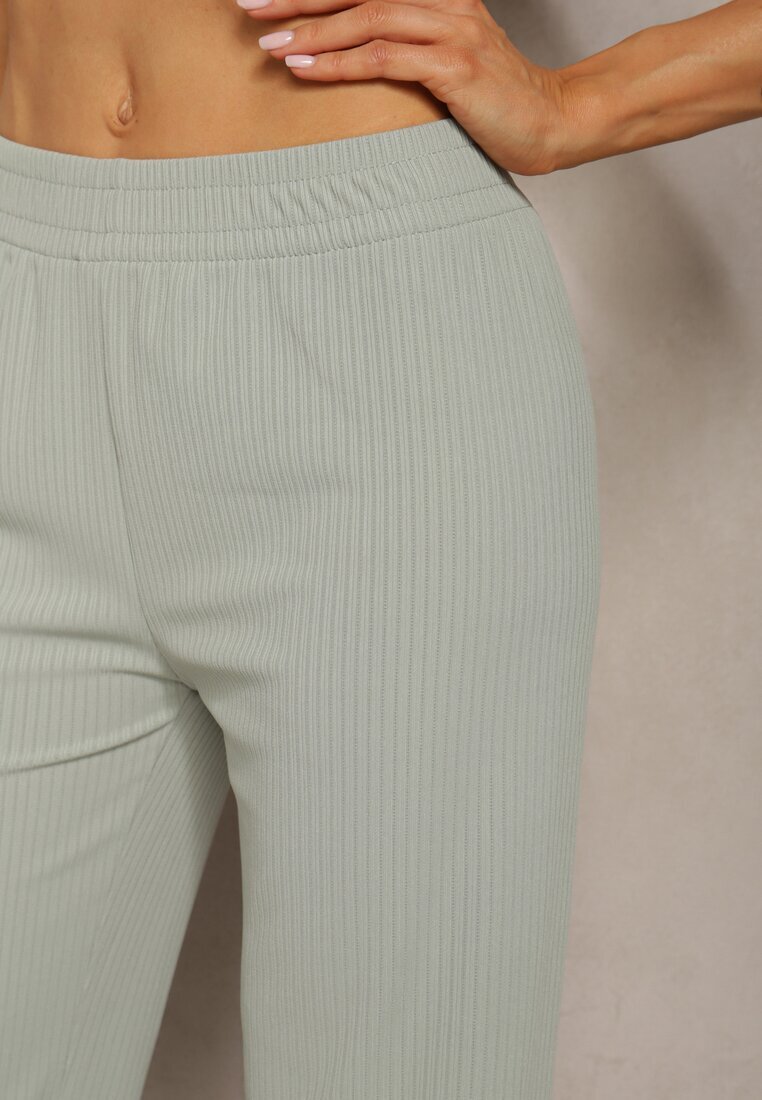 glo-story Pantaloni Verzi Largi din Material Fino Reiat Kasaida