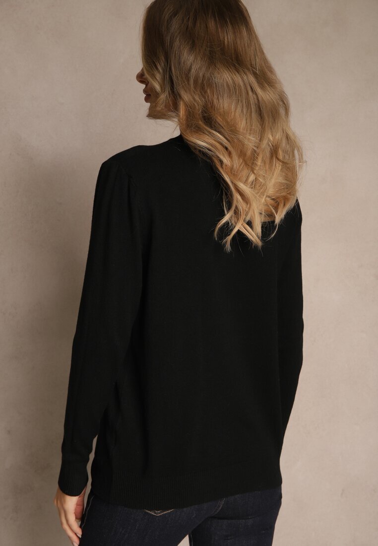 glo-story Pulover negru casual cu guler înalt în stil minimalist Seorienne