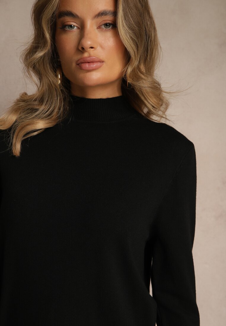 glo-story Pulover negru casual cu guler înalt în stil minimalist Seorienne