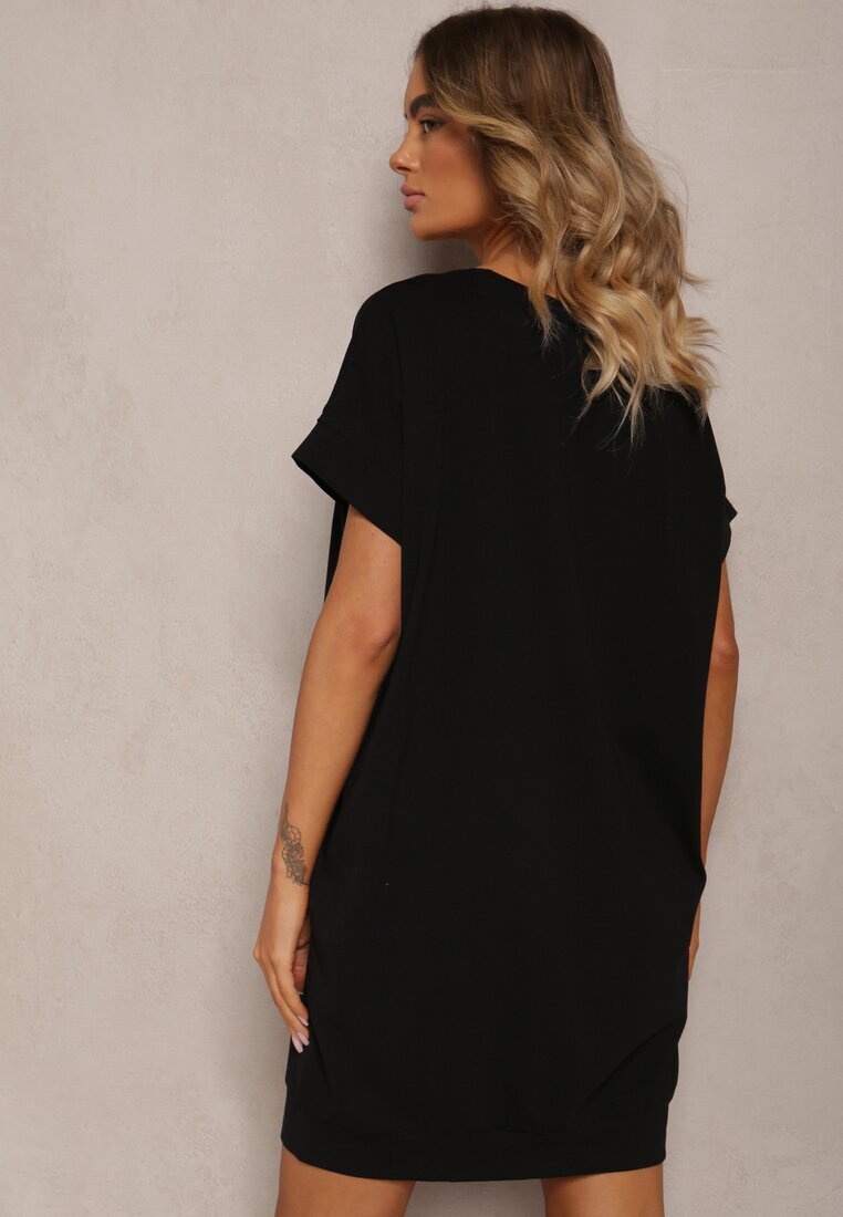 glo-story Rochie croi drept tip tricou neagră din bumbac elastic Ellensa