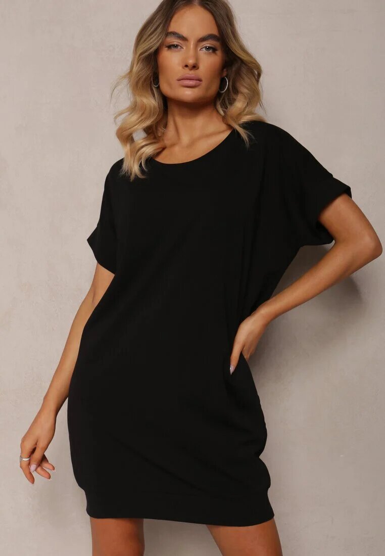 glo-story Rochie croi drept tip tricou neagră din bumbac elastic Ellensa