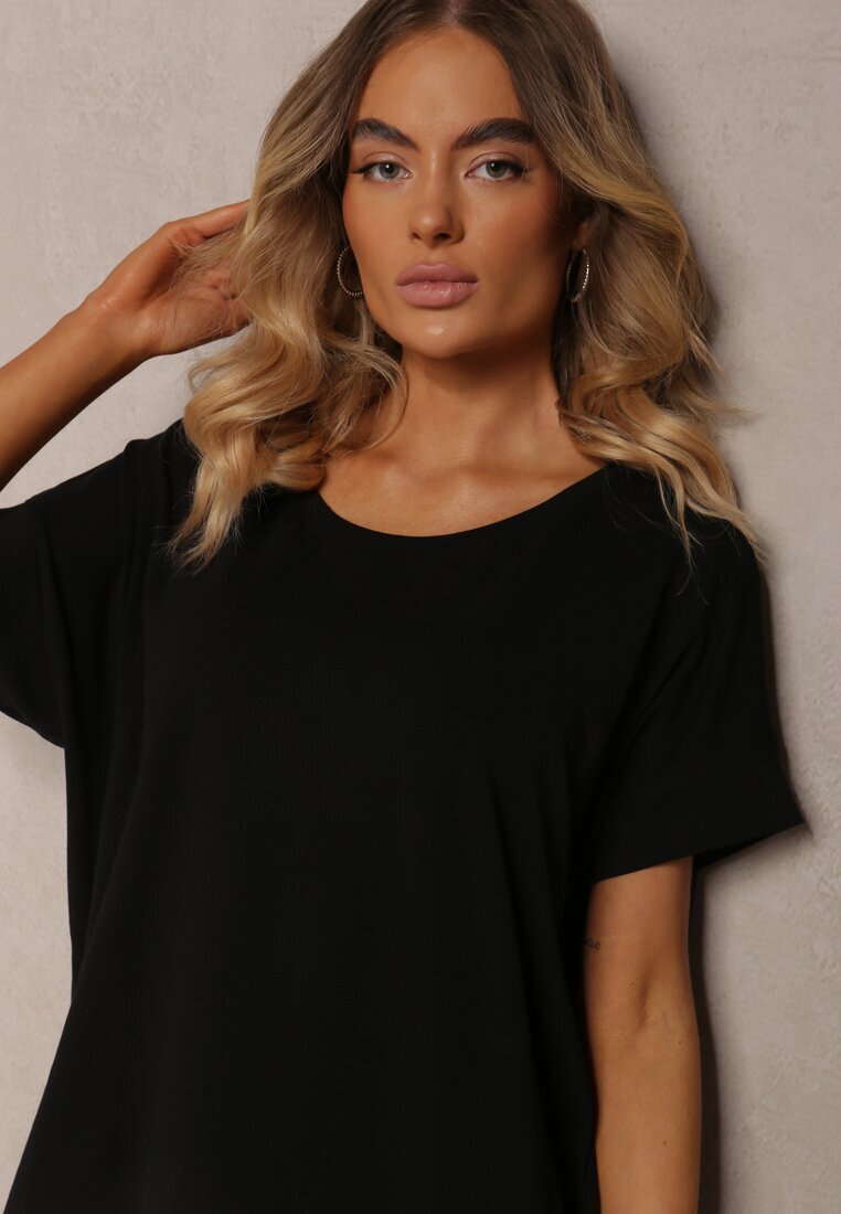 glo-story Rochie croi drept tip tricou neagră din bumbac elastic Ellensa