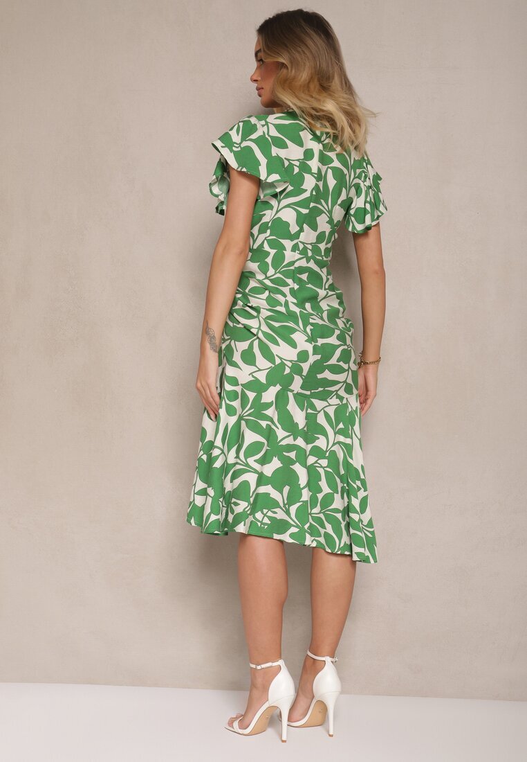 glo-story Rochie verde deschisă evazată cu legătură cu motiv floral Janiraena