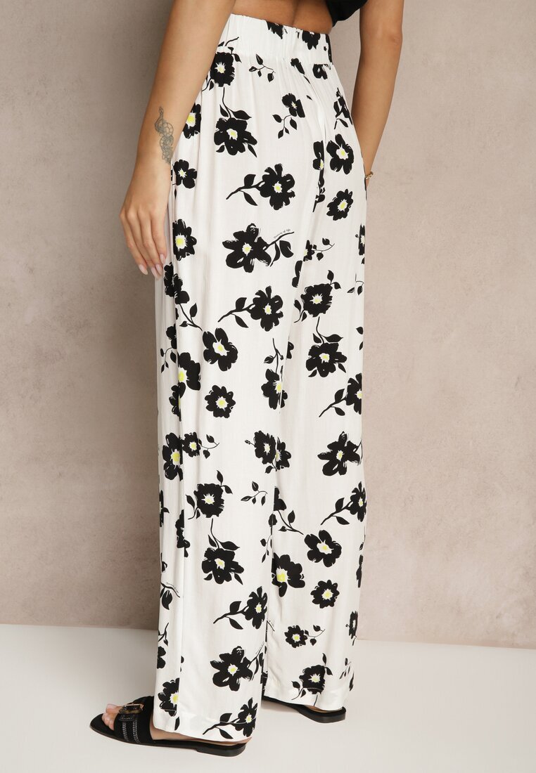 glo-story Spodnie Białe Largi High Waist cu model floral Elsedia