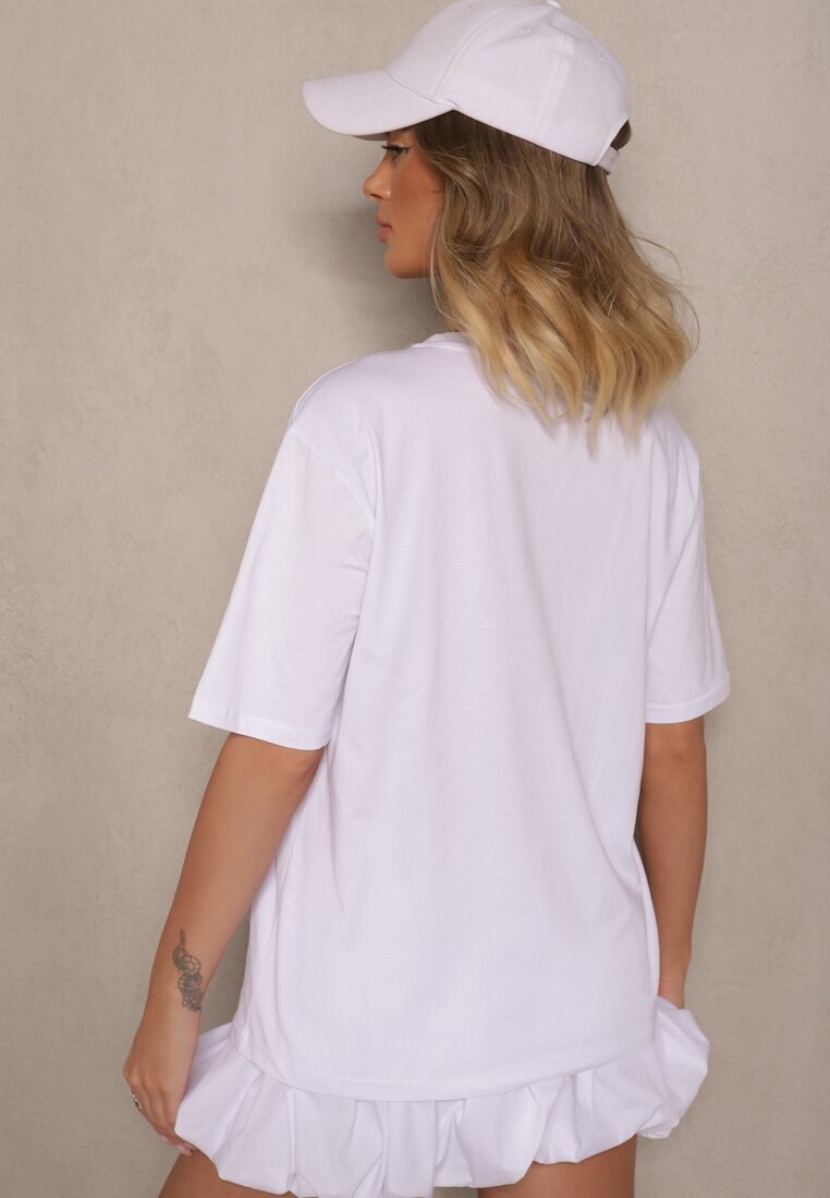 glo-story T-shirt Alb din Bumbac Decorat cu Sclipici Isadelle