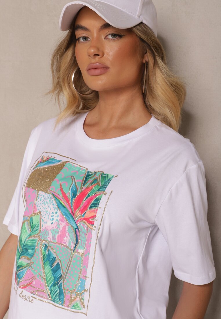 glo-story T-shirt Alb din Bumbac Decorat cu Sclipici Isadelle