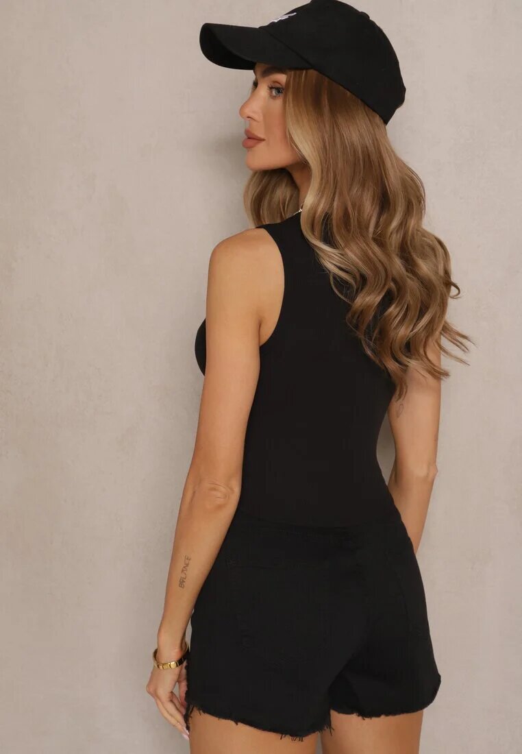 glo-story Top scurt Negru din Material striat Nevonessa