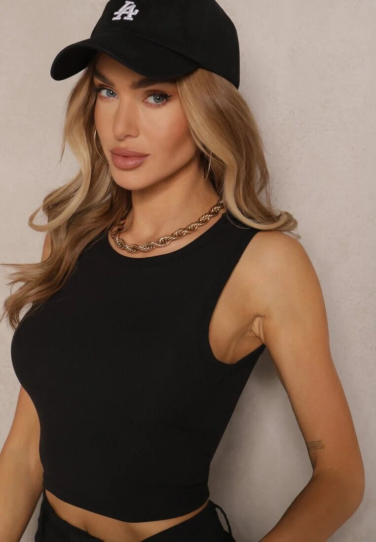 glo-story Top scurt Negru din Material striat Nevonessa